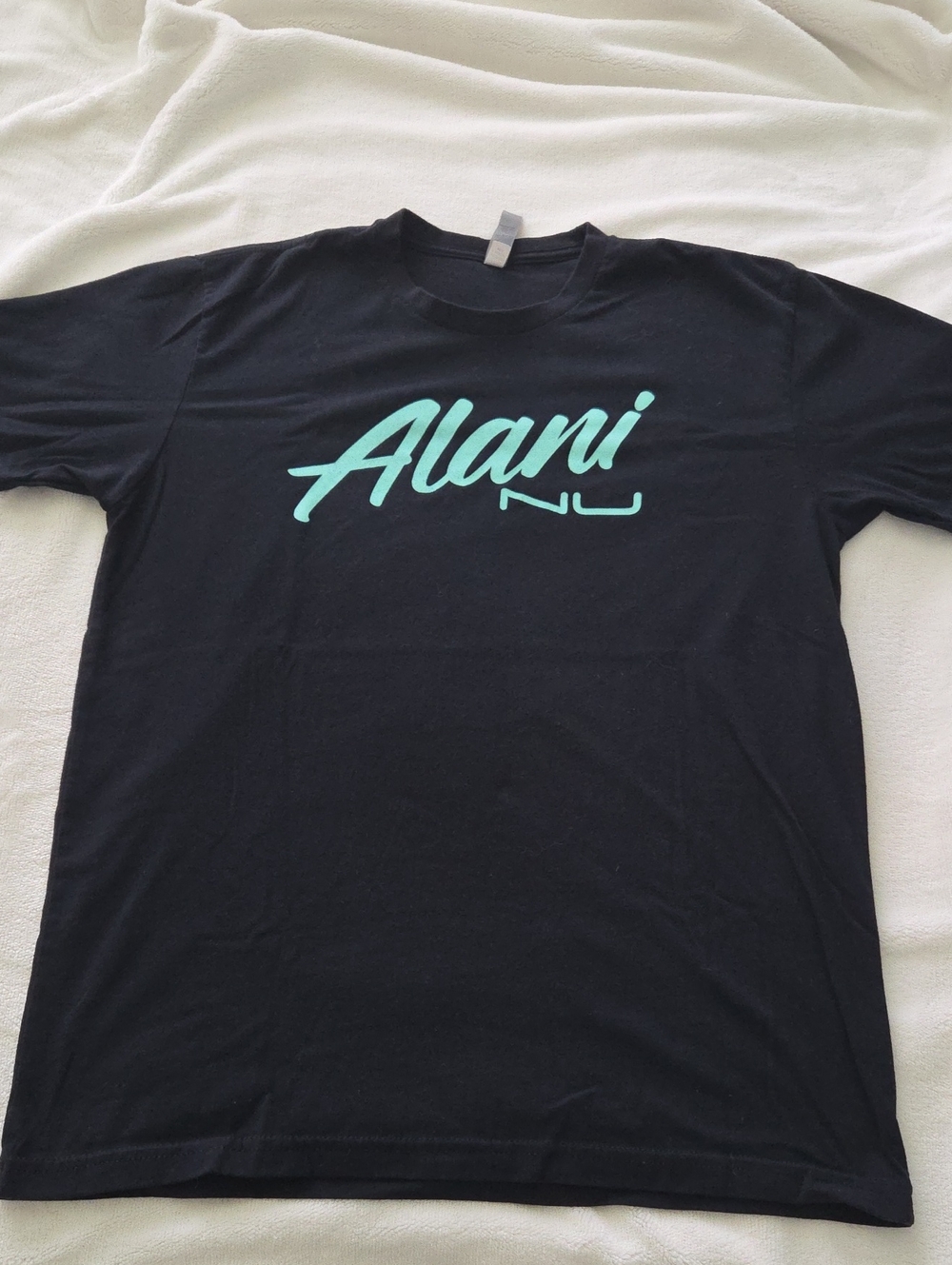 Womens Alani Nu Black Short Sleeve Tee with Teal Script